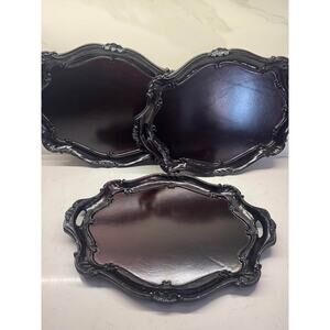 Set of 3 Vintage Neiman-Marcus/Horchow Carved Wood Scalloped Serving Tray